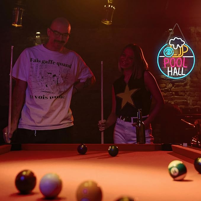 Pool Hall Beer Neon Sign LED Light Sign Wall Decor for Pool Hall, Game Rooms, Bars, Basements & Man Caves USB Powered, Adjustable Brightness Billiards Themed Lighting