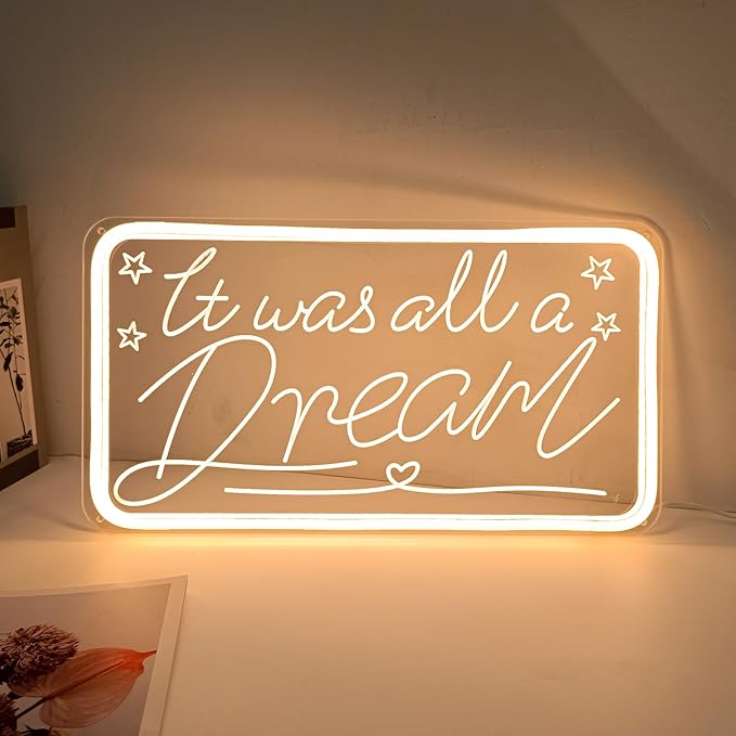 It Was All A Dream Neon Signs For Wall Decor, Neon Light Signs for Bedroom Club Office Hotel Cafe Dream Neon Lights Wedding Birthday Party,Room Decor, Aesthetic Room Decor, Living Room