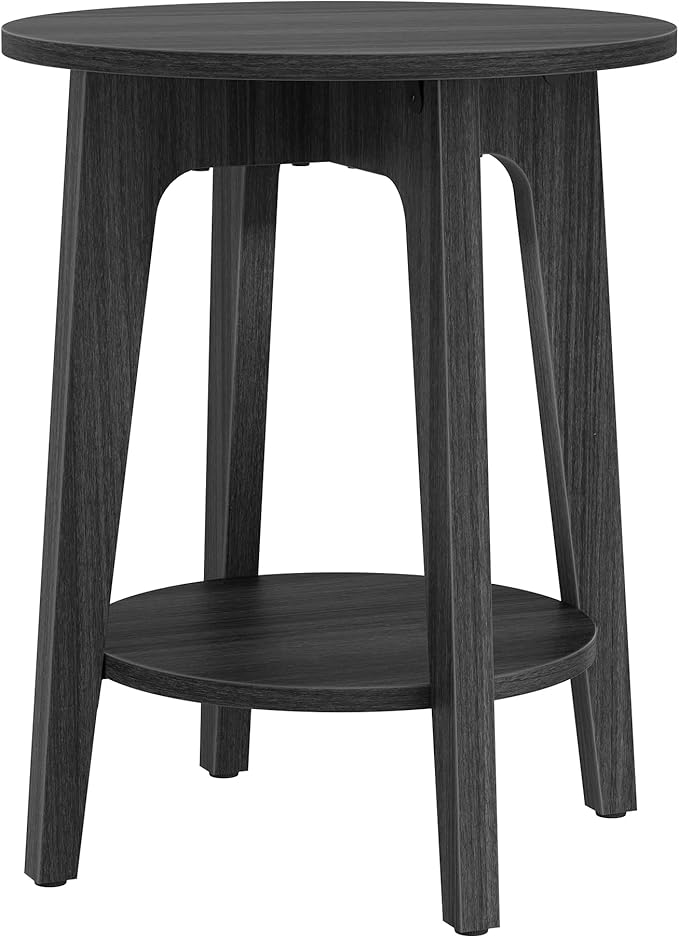 VASAGLE Side Table, Small Round End Table with Lower Shelf, Nightstand for Small Spaces, Living Room, Bedroom, Charcoal Gray ULET283T22