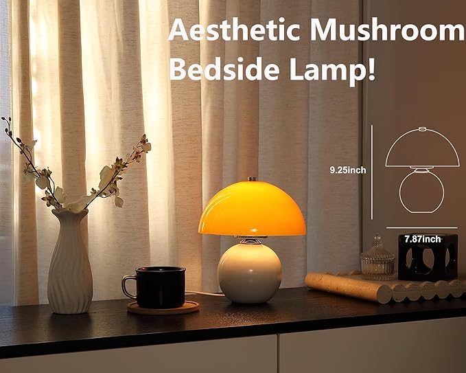 Glass Mushroom Lamp for Bedroom,Cute Orange Bedside Lamps Kitchen Lamp,Vintage Donut Lamp Bauhaus Lamp Dimmable,Cool Retro Mini Lamp for Home Decoration, Gift (Orange+White)