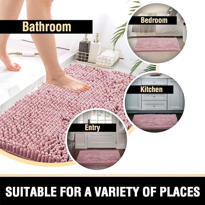 H.VERSAILTEX Bathroom Rugs Bath Mat Bath Rugs Bath Mats for Bathroom Non Slip Extra Thick Buncy Soft Chenille Bath Rug Fulffy Shag, Indoor Rug Carpet for Entry Living Room (Coral Pink, 20" x 32")
