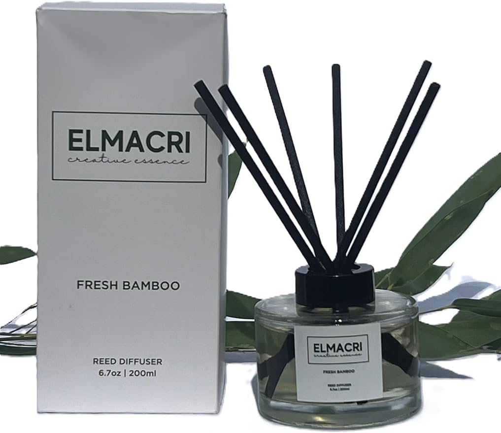 Reed Diffuser, 6.76 fl oz (200ml) - Fresh Bamboo Scent Diffuser for Home, Office, Bathroom - Elegant Home Fragrance with Diffuser Sticks