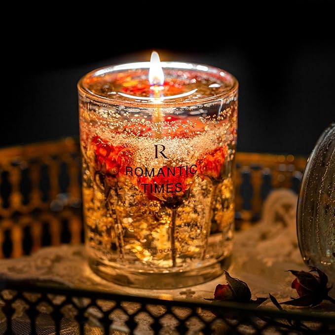 EPIKOS Jelly Aromatherapy Candle with Eternal Flower Inside and with Nighttime Illumination,12.35oz, 45 Hour Burn Time, Perfect Home Decor, Gift Choice, Floral, Fruity Scents (White Tea & Orchid)