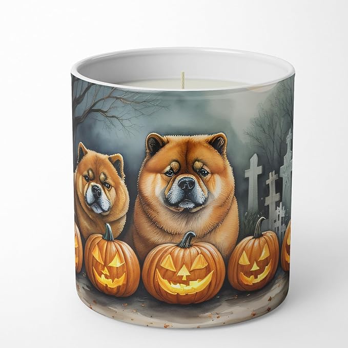 Caroline's Treasures DAC2034CDL Chow Chow Spooky Halloween Decorative Soy Candle Nature Soy Wax Essential Oil Home Decor Ideal for Bedroom Kitchen Bath Office Gift, 10 oz
