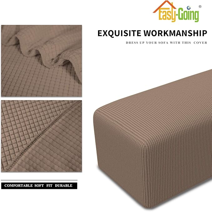 Easy-Going Stretch Ottoman Cover Folding Storage Stool Furniture Protector Soft Rectangle slipcover with Elastic Bottom (Large, Camel)