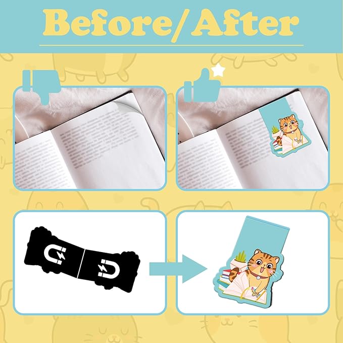 Cats Magnetic Bookmarks Gifts - 16 Pcs Cute Cat Book Mark Magnets Cartoon Cats Book Marks Page Pets Book Markers Clip Gifts for Book Lovers Students Teens Teacher School Reading Cat Lover