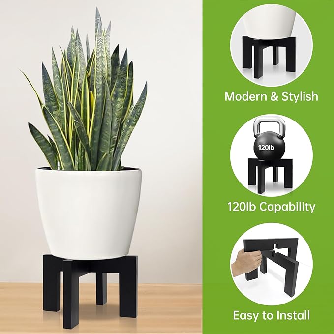 Wood Plant Stand Indoor/Outdoor for Plants, Large Size Planter Stand Holder,Sturdy and Stable Flower Pot Stand,Fits Most Size Flower Pots In Room (1 Pack-Black)