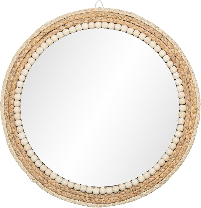 SWTHONY 18 Inch Boho Round Hanging Wall Mirror Decorative Rattan Circle Mirrors for Farmhouse, Living Room, Bedroom