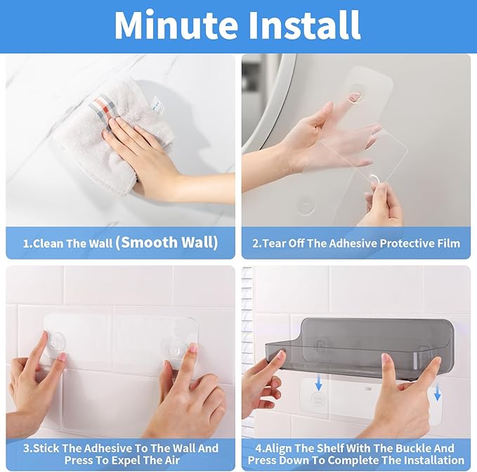 Acrylic Wall Mounted Shower Caddy, 2 Self Adhesive Shelves, No Drilling, Organizes Bath & Kitchen