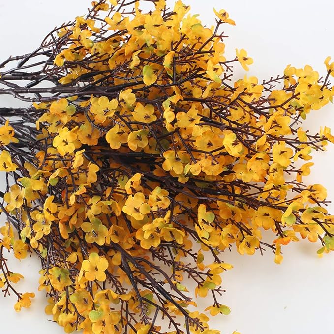 AILANDA 6 PCS Artificial Flowers Babys Breath Bouquet Real Touch Silk Floral Arrangement Orange Gypsophila Flowers for Christmas Home Wedding Table Centerpiece Fireplace Vase Filler