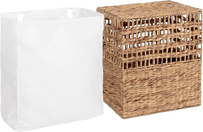 Seville Classics Premium Natural Handwoven Portable Laundry Bin Basket with Carrying Handles, Household Storage for Clothes, Linens, Sheets, Rattan, 3-Piece Hamper Set