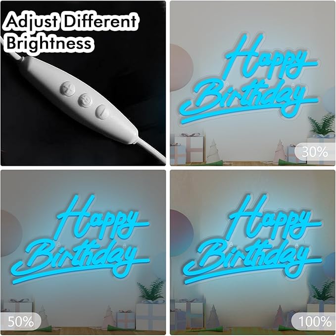 Blue Happy Birthday Neon Sign Battery Operated, Usb Powered Neon Signs for Wall Decor, Adjustable Brightness Happy Birthday Signs(15 x 9.6 inches)