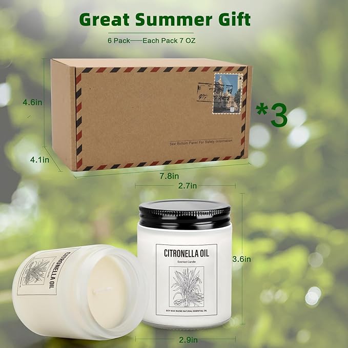 6 Pack Citronella Candles Outdoor - 42Oz Natural Soy Wax Candle Set, 300 Hour Long Lasting Scented Candles for Camping, Backyard & Patio