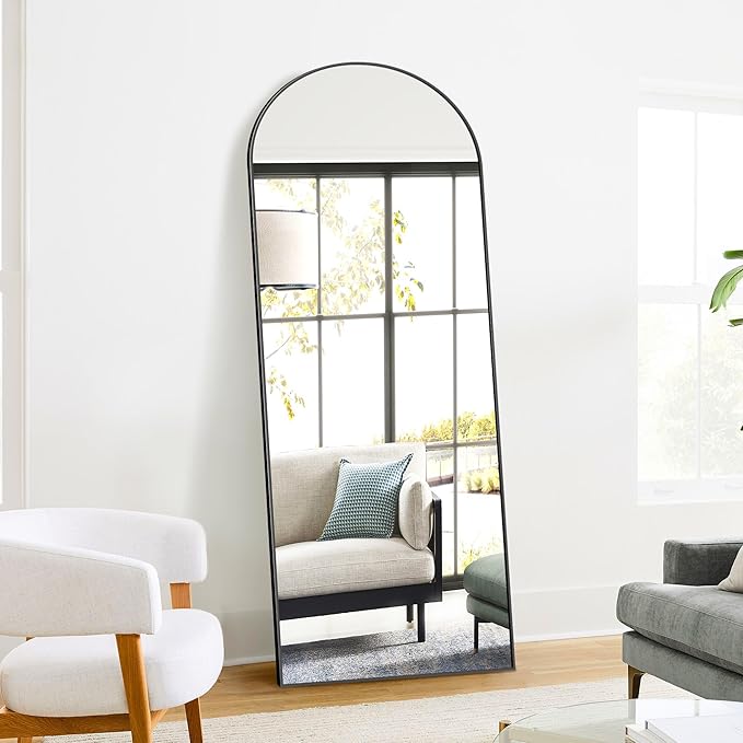 Arched Full Length Mirror, Black Standing, 70"x24" Full Body With Standing, Free Standing, Leaning Against Wall or Wall-Mounted, Large Floor for Bedroom Living Room Dressing Room