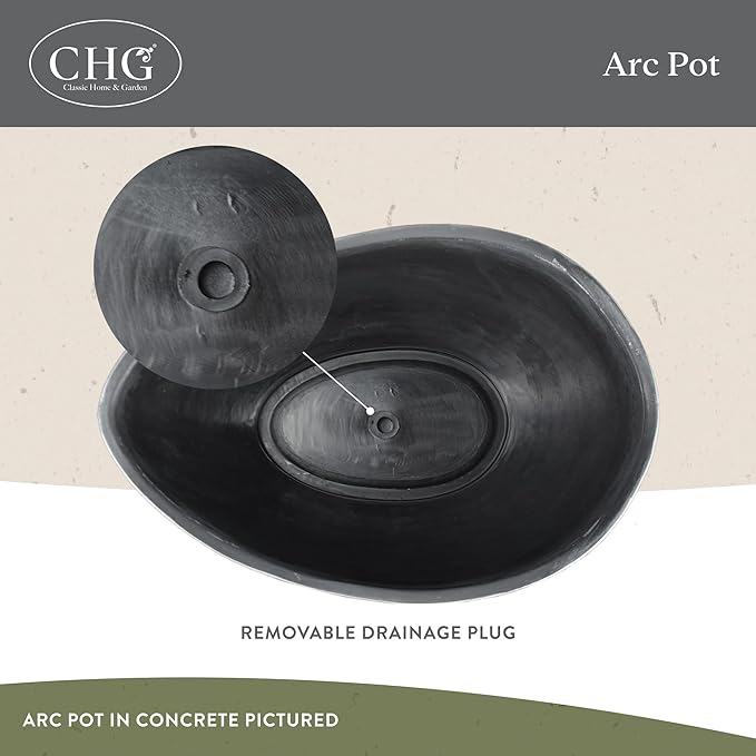 Classic Home and Garden Arc Unique Planter Bowl w/Drain Plug - UV Resistant Shallow Planter - Modern Plant Pot for Herbs (12” Stone)