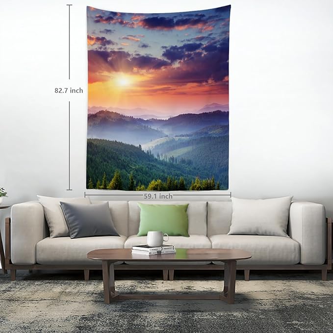 BaoNews Golden Yellow Natural Sunset Tapestry,Landscape Mountains Large Wall Hanging Polyester Tablecloths Tapestry Bedroom Room Living Room Dorm 82.7 x 59.1 Inches