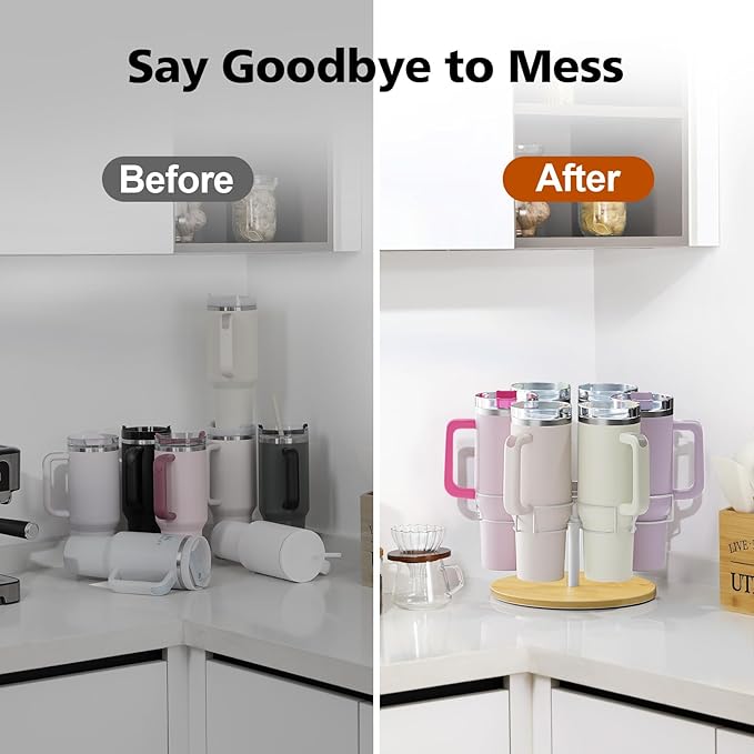 Water Bottle Organizer for Stanley 40 oz, Rotating Stanley Cup Organizer Holder, Tumbler Organizer Holder, Stanley Cup Accessories, Easy to Install, Natural๏ผPatented Product๏ผ