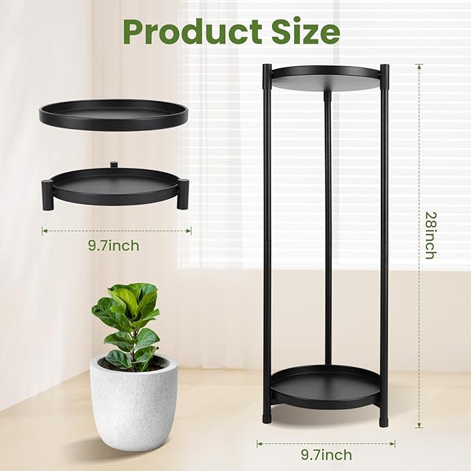 Oroonoko 2-Tier Black Plant Stand Indoor,28'' Tall Heavy Duty Metal Plant Holder,Rustproof Stable Plant Stand for Multiple Plant and Flower Pot in Corner Gardens Balconies Patios use