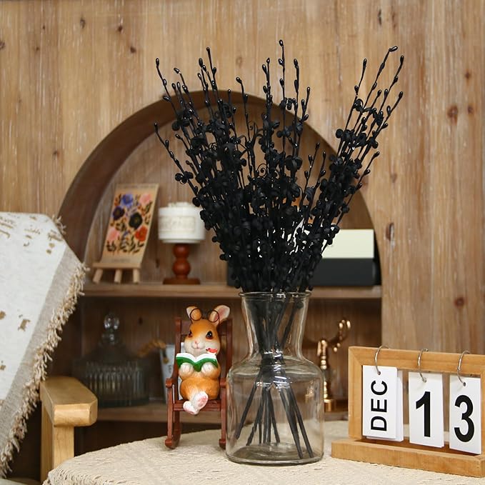10Pcs 17.5'' Black Flowers Artificial Jasmine Black Faux Flowers DIY Floral Art for Halloween Centerpieces Gothic Home Wedding Bouquets Office Vases Independence Day Decor