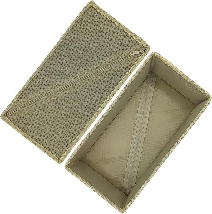 Socks Drawer Organizer Set of 3 Pack Khaki, Underwear Dividers, Closet Cabinet Dresser Wardrobe Storage Boxes for Panties Stockings Leggings