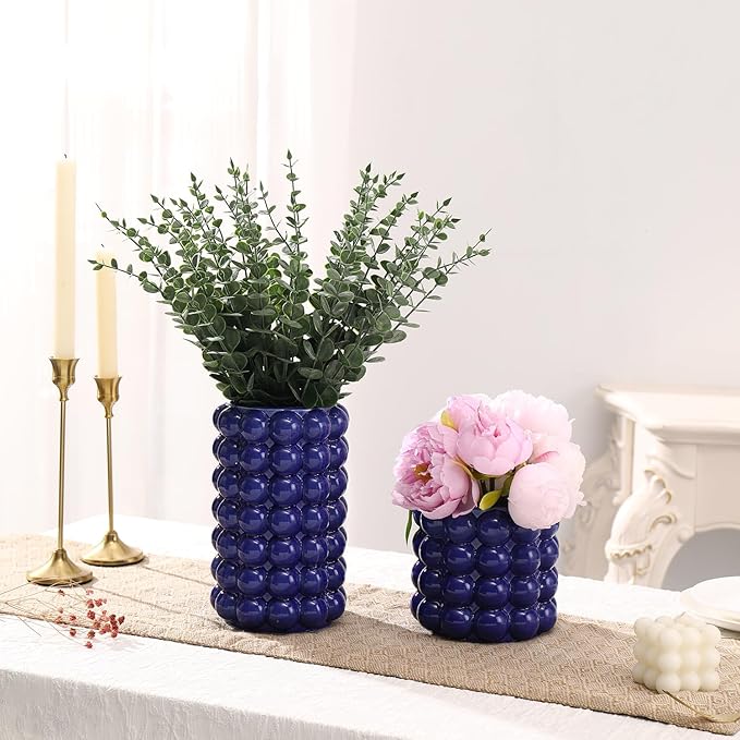 Bubble Vases, Set of 2 Blue Ceramic Vases, Short Vases, Ceramic Flower Vases, Unique Vases, Tall Bubble Vases for Coffe Table Decor, Decorative Vases for Living Room, Dining Table, Wedding