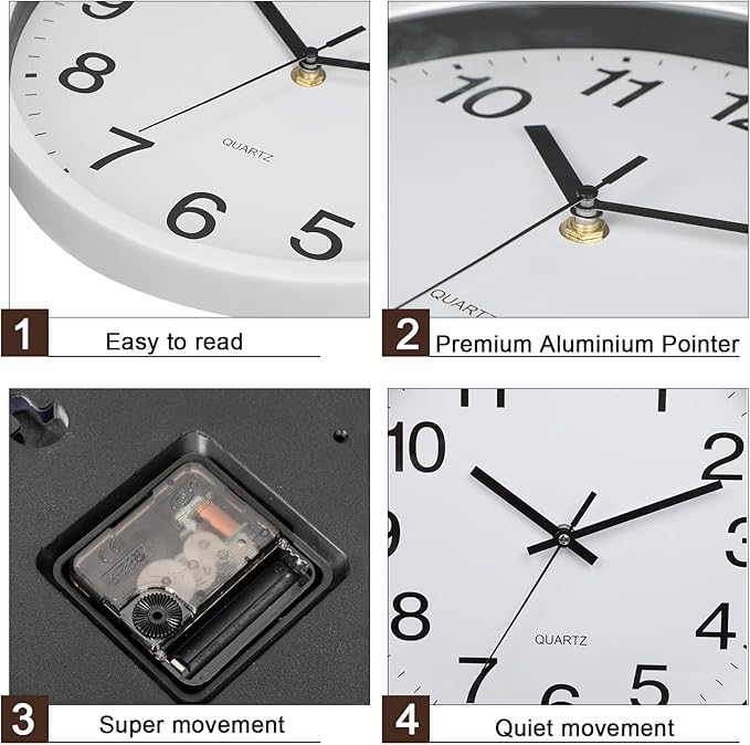 Inbagi 8 Pcs Wall Clock Large Silent Battery Operated Wall Clocks Modern Non Ticking Wall Clocks Bulk Decorative for Kitchen Office Living Room Home Bathroom Bedroom Classroom(White,12 Inch)