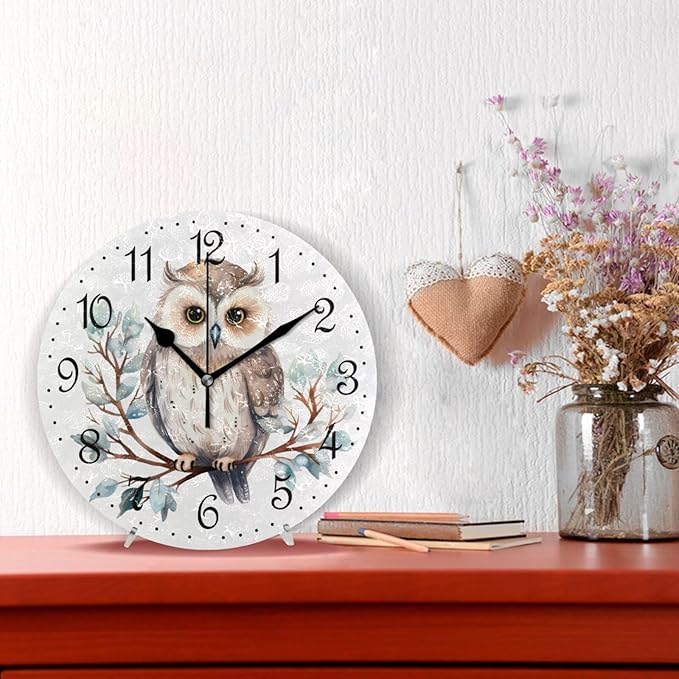 ALAZA Wall Clock Winter Owl on Branch Silent Non-Ticking Decorative Wall Clocks Battery Operated 10 Inch for Home Living Room Kitchen Bathroom Bedroom