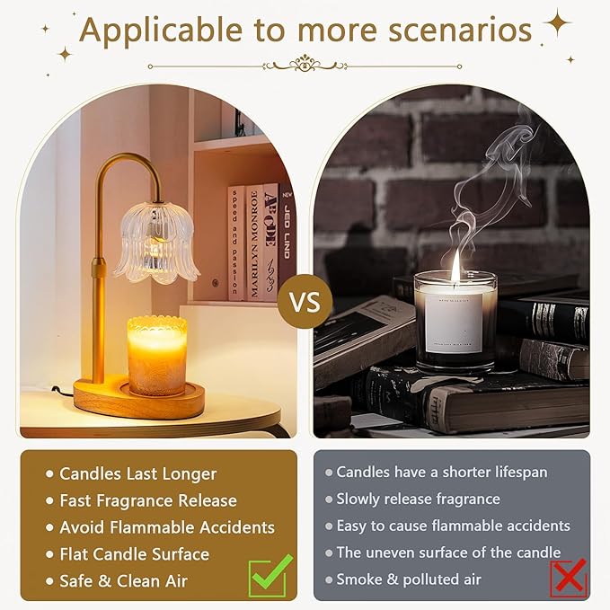 Candle Warmer Lamp Electric Timer - Candles Height Control Dimmable Warmers Scented Lamps No Flame Heat Warm Melt Wax Jar Modern Home Decor Table Lights for Home Living Bedroom
