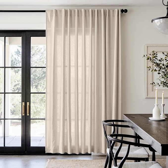 jinchan Linen Blend Curtain 84 inch Length 1 Panel for Sliding Door, Light Filtering 100 inch Extra Wide Living Room Drape with Rod Pocket Back Tab(100W x 84L, Oat)