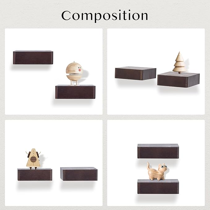 Small Floating Shelf,Set of 1 Display Ledges for Wall,Mini Shelves,Wood Shelf for Bedroom Living Room Bathroom Kitchen (6 Inch, Dark Walnut)