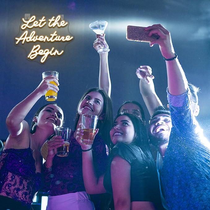 NOSUN Let The Adventure Begin Neon Sign, Warm White Neon Signs for Wall Decor, Dimmable Let's Party Led Sign, Funny Neon Lights for Bedroom Home Club Bar Wedding Engagement Birthday Party Decor