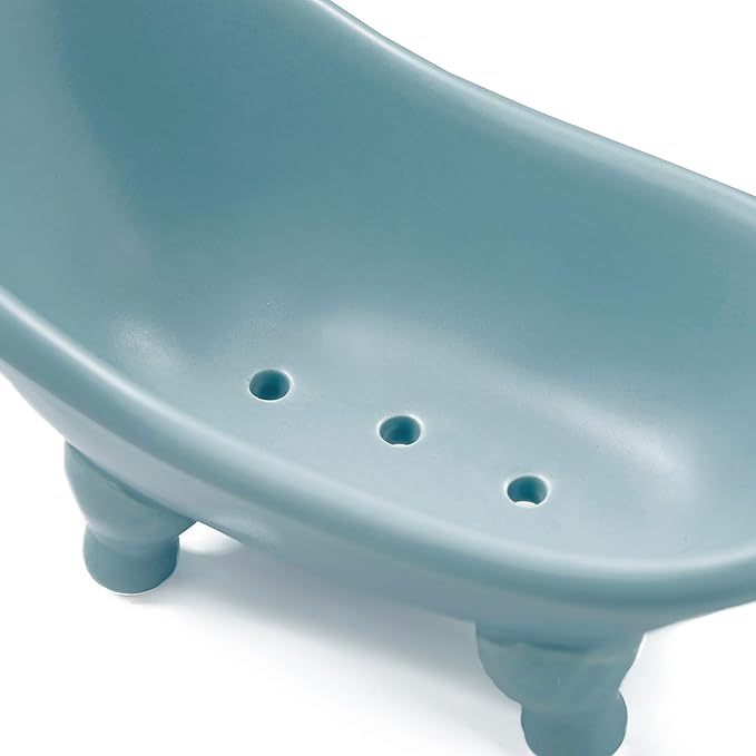 1 Piece 5.6" Colorful Ceramic Mini Clawfoot Bathtub Soap Dish Decortative Soap Dish Small Planter Makeup Organizer Container Hamster Bathtub(Blue)