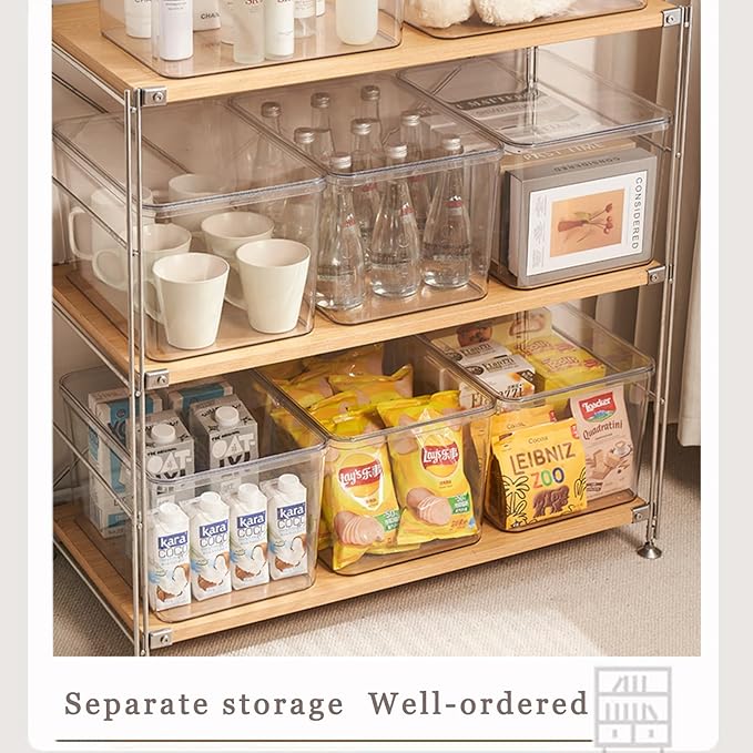 Clear plastic storage bins with LIDS-4packs,storage containers for snacks, cosmetics, books, dog food, Storage Organizer for Nursery,Kitchen, Living room,Bedroom, Bathroom, Office