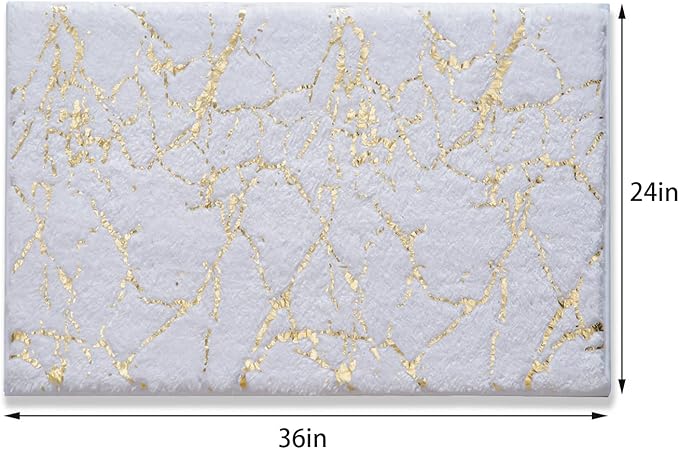 QJHOMO Marble Bathroom Rug White and Gold Decor Bathroom Rugs Non Slip Bath Mat Super Absorbent Microfiber Plush Bathmat Machine Washable Floor Carpet for Tub, Shower, Bedroom (24x36 inch)