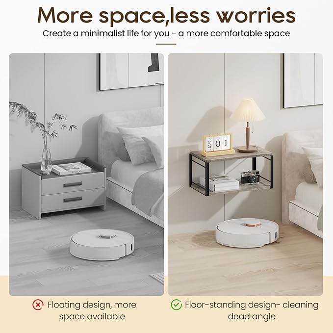 Floating Nightstand, Wood Bedside Shelf Wall Mounted Nightstand, Floating Bedside Table for Bedroom, Living Room, Bathroom, Kitchen, Office (Vintage Gray)