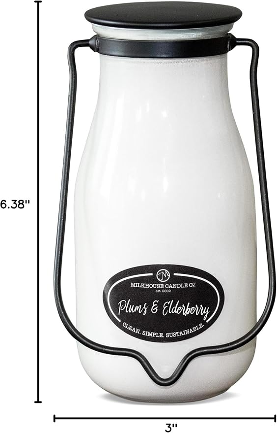 Milkhouse Candle Company, Plums & Elderberries, Creamery Collection, Scented Soy Candle, 14oz Milkbottle