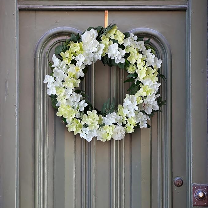 Green Hydrangea Artificial Flowers, 5Pcs 20Inch Large Lifelike Faux Silk Flowers, Full Artificial Hydrangeas for Bouquet Table Centerpieces Indoor Spring Outdoor Home