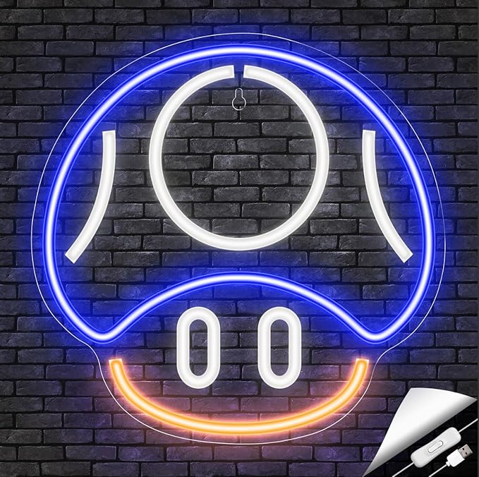 Kavaas Gaming Neon Sign, Mushroom Neon Sign for Game Room Decor, Man Cave, Kids Room - Gaming Mushroom Wall Decor - Gamer Gifts for Boys, Kids (Blue)