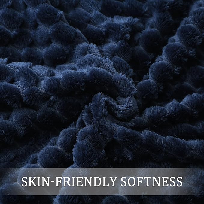 Exclusivo Mezcla Extra Large Soft Fleece Throw Blanket, 50x70 Inches Stylish Jacquard Throw Blanket for Couch, Fuzzy Cozy Lightweight for All Season, Navy Blue