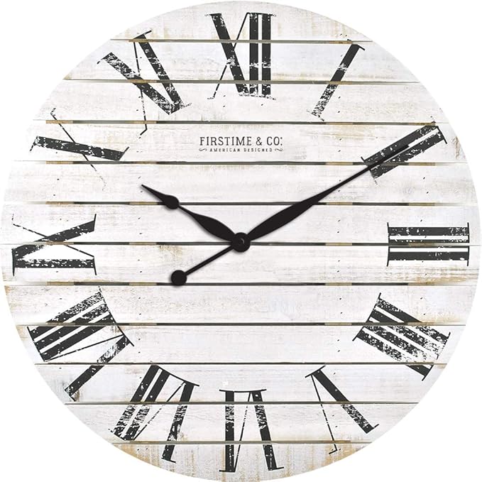 FirsTime and Co. Farmhouse Shiplap Wall Clock, American Crafted, White, Wood, 29 x 2 x 29 in White