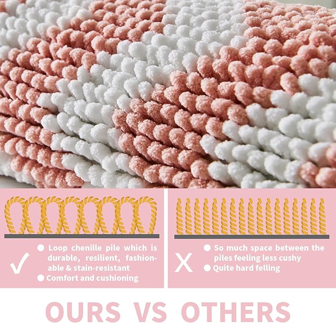CozeCube Chenille Bathroom Rugs 59" x 24", Soft Microfiber Chevron Bath Mats for Bathroom, Non Slip Shaggy Bath Rugs Machine-Washable, Plush Absorbent Shower Mat, Blossom Pink