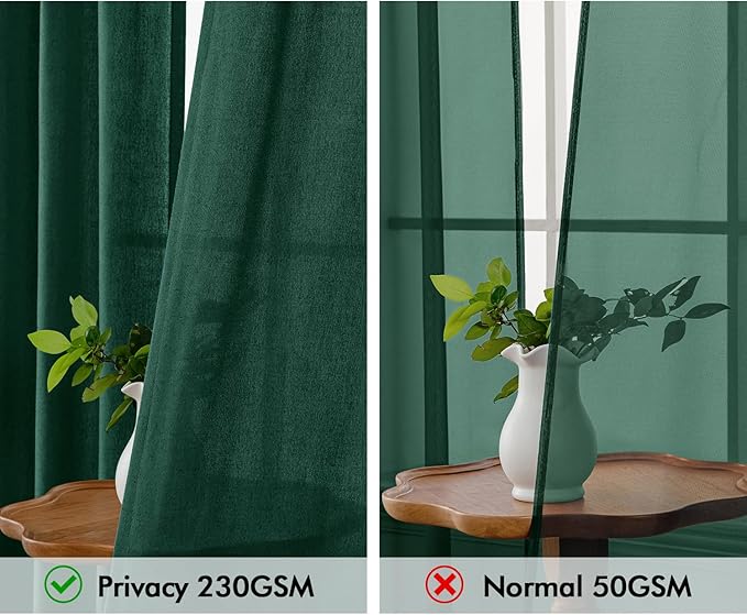 MIULEE Non-See-Through Privacy Linen Curtains 2 Panels, Christmas Emerald Green Light Filtering Window Curtains Textured Back Tab Semi Sheer Drapes for Bedroom Living Room, 52 x 84 Inches Long