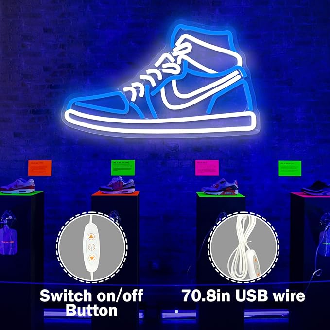 Sneaker Neon Sign Sports Shoe Neon Signs for Wall Dimmable LED Boys Neon Lights for Bedroom Man Cave Home Party Pub Neon Bar Sign Shoes Light up Signs Wall Decor (Blue)
