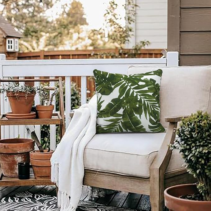 LVTXIII Outdoor Pillow Covers Set of 2, Patio Waterproof Throw Pillow Cases Fade Resistant Accent Pillow Covers for Spring Summer Garden Decoration, 16x16, Palms Green