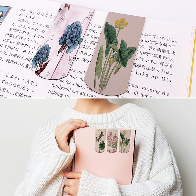 12PCS Magnetic Bookmarks - Magnet Page Markers Page Clips Assorted Book Markers Set with Exquisite Pattern, Bookmarks for Women, Students, and Book Lovers(Floral Style)