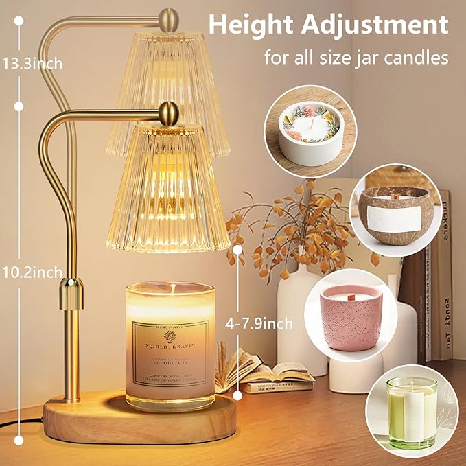 Candle Warmer Lamp with Timer and Dimmer, Candle Warmer Adjustable Height for Mom Birthday Gifts, Electric Wax Melt Warmer with 2 Bulbs for Scented Jar Candles Home Decor