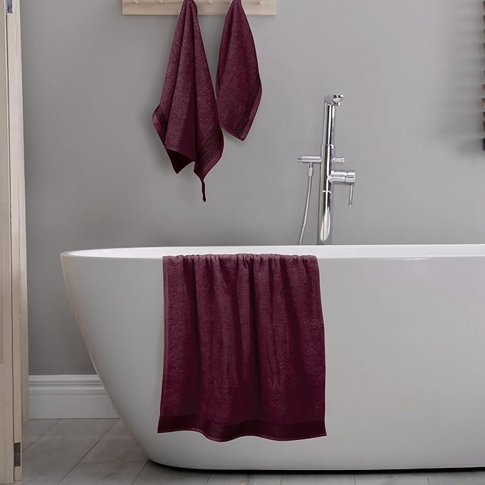 Belizzi Home Ultra Soft 3 Pack Cotton Towel Set, Contains a Bath Towel 28x55 inch, a Hand Towel 16x24 inch & a Wash Coth 12x12 inch, Ideal Everyday use, Compact & Lightweight -Burgundy