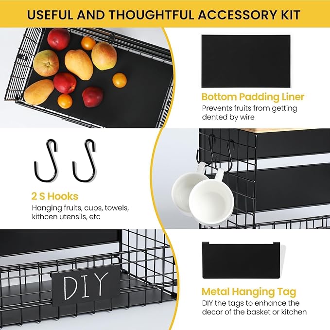 1 SET Strong Magnetic Shelf for Fridge with Tag & Bamboo Top, XXL Large Capacity Magnetic Spice Rack Shelves for Side of Refrigerator, Kitchen Pantry Storage Organizer, Multiuse Food Fruit Veg Baskets