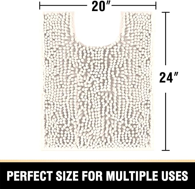 H.VERSAILTEX Toilet Mat U Shaped Bathroom Rugs Bath Mats for Bathroom Non Slip Luxury Chenille Bath Mat U Shape 20x24 Extra Soft and Absorbent Shaggy Rugs Washable Dry Fast - Ivory