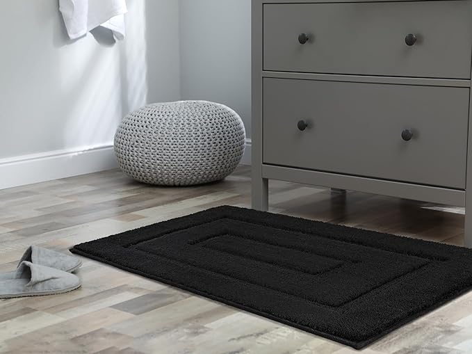 HOMORE Black Bathroom Rug 24x36 Inch Soft Absorbent Microfiber Bathroom Runner Rug, Washable Bath Runners Rugs for Bathrooms Non Slip Bath Rugs for Shower Tub